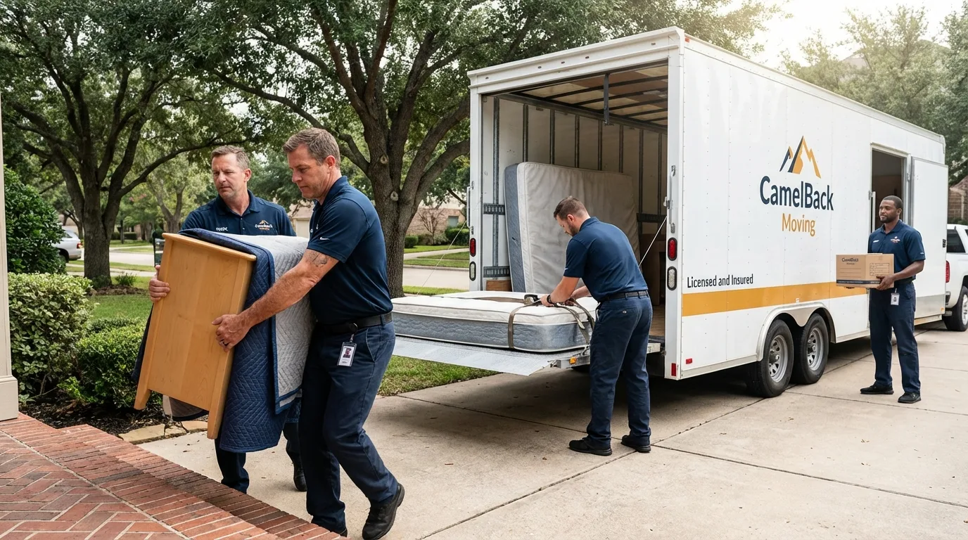 Crew loading residential truck for cross-state move from Grover Beach, CA